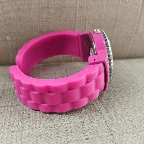 Accutime Women Wristwatch Pink Rubber Cuff Band Quartz Analog Wrist Watch - Picture 8 of 10